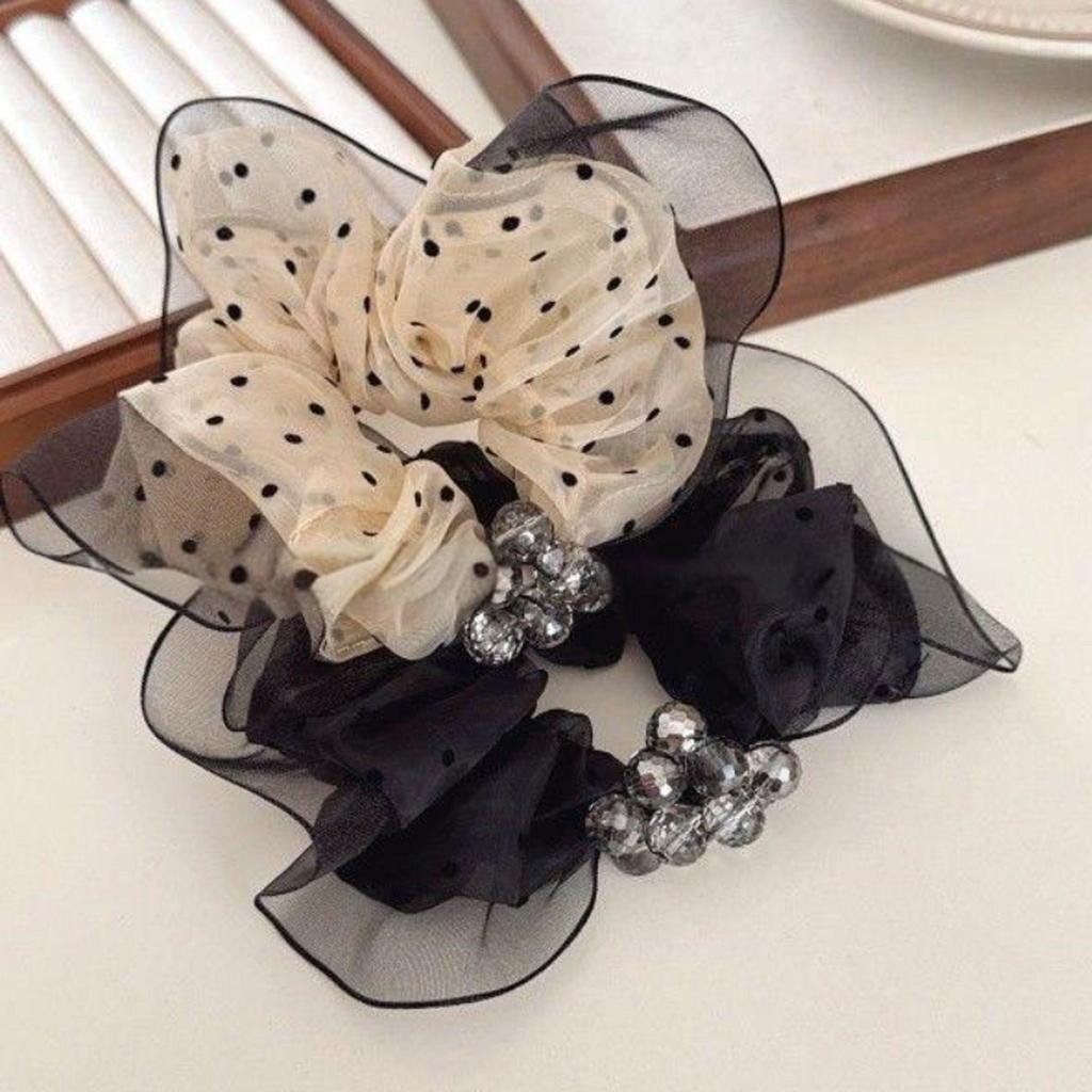 Elegant Polka Dot Crystal Scrunchie - Versatile Hair Accessory with a Chic Fragrant Style