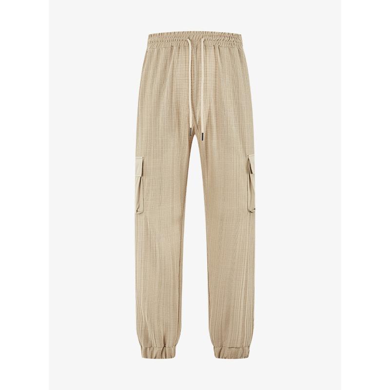 Men's Summer Thin Loose Breathable Micro-elastic Tether Imitation Hemp Square Men's Casual Pants Overalls