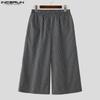 INCERUN Men Elastic Waist Plaid Print Casual Loose Wide Legs Capri Pants Shorts