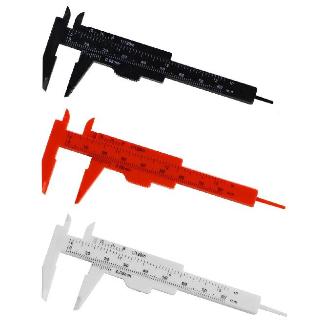 3Pcs Mini Plastic Vernier Caliper, 80mm Plastic Ruler Double Scale Sliding Gauge Measuring Tool for Inside Outside Step Depth, Portable 0-3