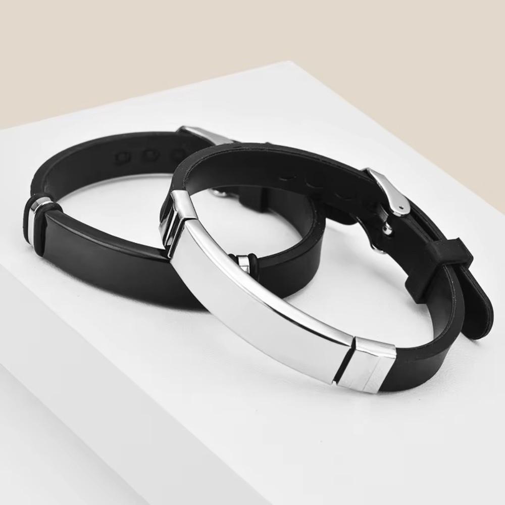 Silicone Strap Sport Wristband Stainless Steel Couple Bangle Men's Bracelet Jewelry Accessories