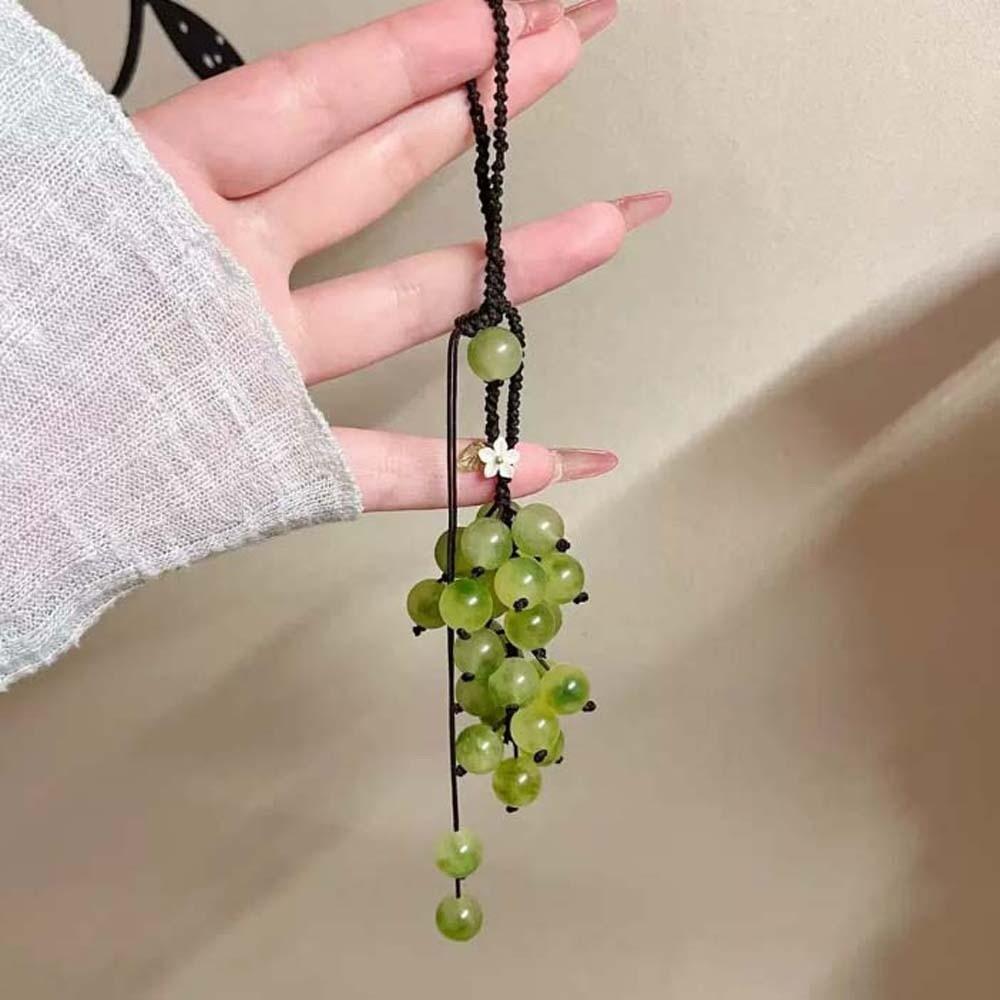 Elegant Grape Cluster Pendant Alloy Purple Crystal Grape Phone Chain Flower Polyester Gradient Beads Woven Pendant