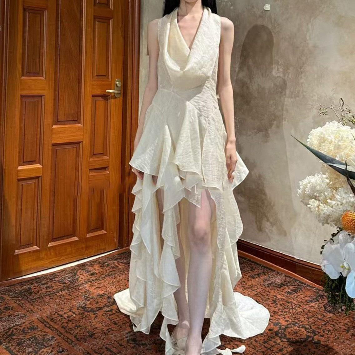

Sweet Temperament Drape Neck Holiday Dress with Irregular Long Skirt Small