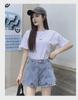 Summer 2021 High-Waist Korean Style Women's Denim Shorts with Side Zipper and Letter Design - Slim, Wide-Leg Hot Pants Trend.