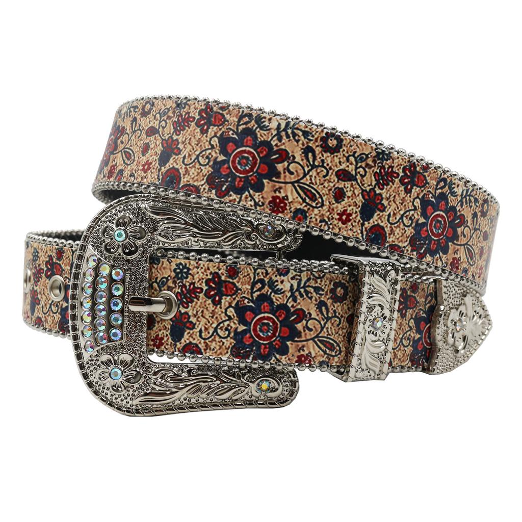 Y2K European And American Popular Rhinestone Printing Belt, Full Of Design Sense Jeans Pu Leather Belt