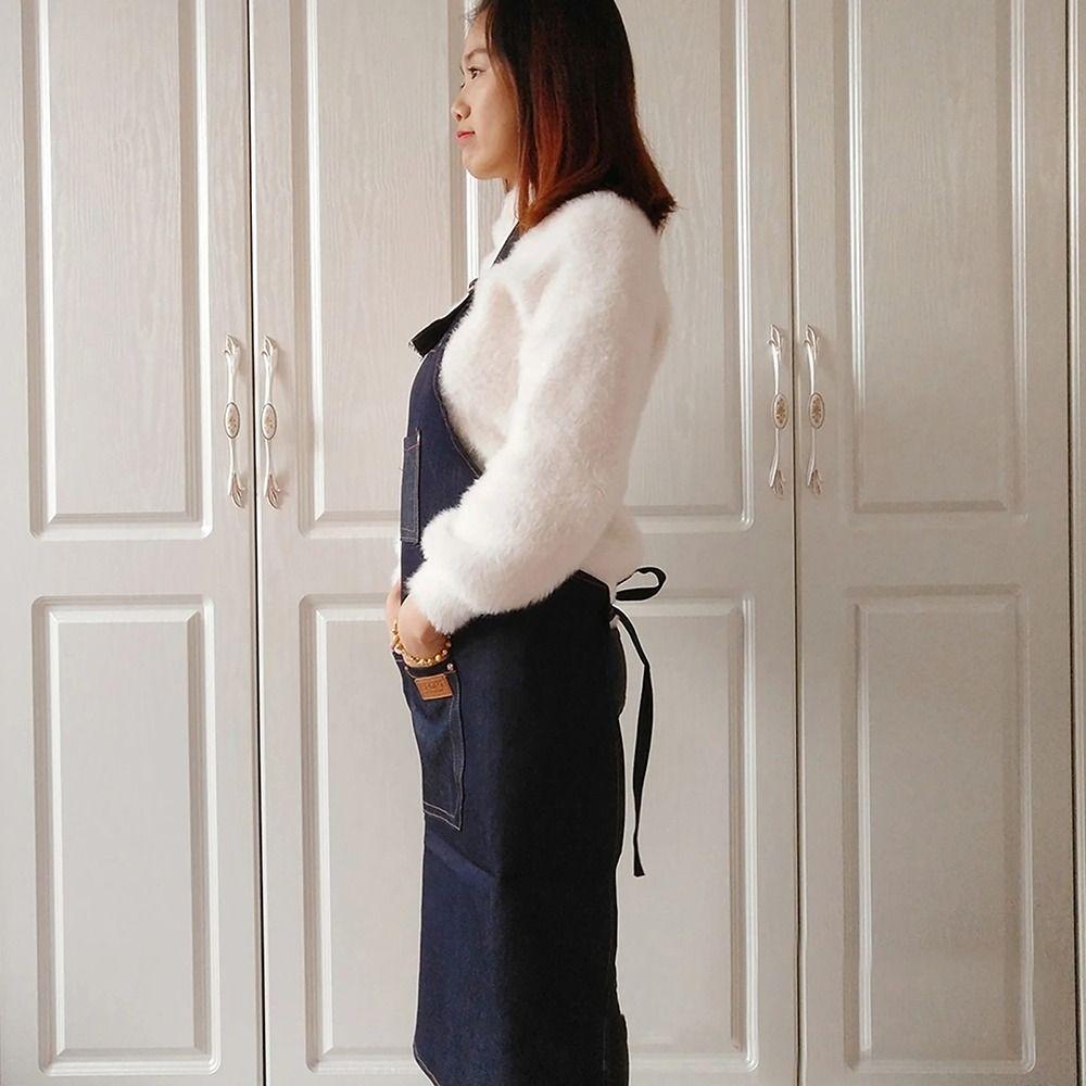 1Pcs Barber Cloth Denim Apron Adjustable Jean Salon Working Clothes with Pockets Waterproof Hairdresser Uniform