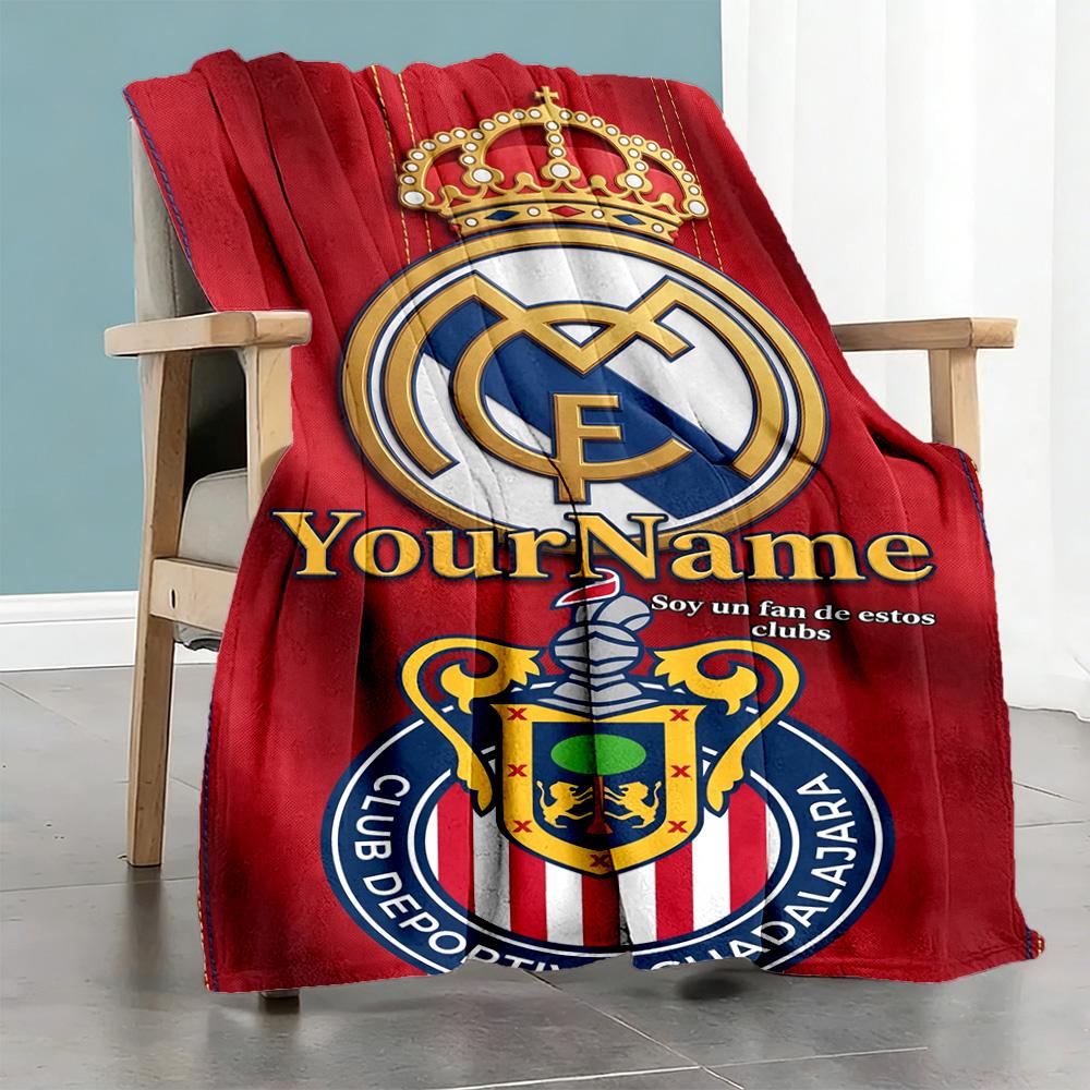 Atletico Madrid Personalized Name Blanket Throw Customizable Blanket Warmthful Decor Great for Sofa Livingroom Seaside Chair Four Seasons Multipurpose