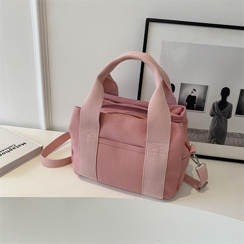 Casual Solid Color Canvas Bag Women's New Large-capacity Multi-layer Handbag Simple Tote Bag Shoulder Messenger Bag