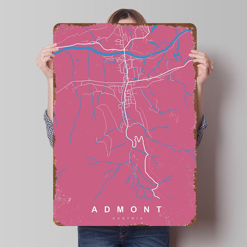 

Admont Austria Map Art Tin Plaque Poster Customized Wall Art Retro Vintage Metal Signs for Man Cave Gaming Room Decoration Decor 20x30cm（7.8x11.8inch）