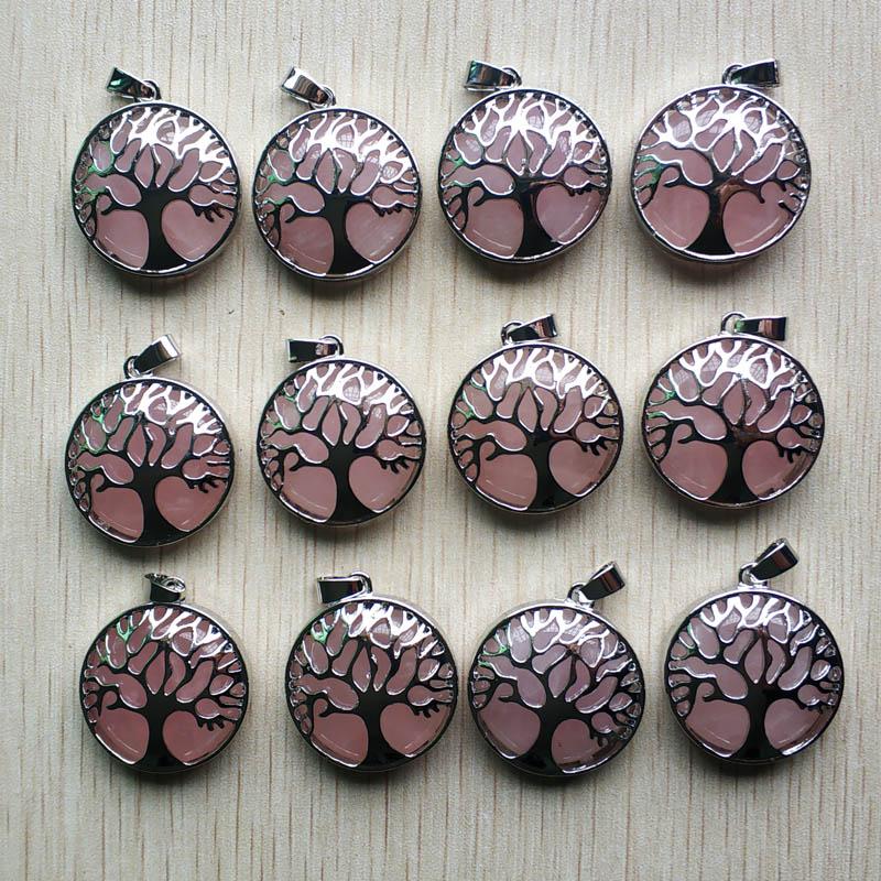Wholesale 12pcs/lot Fashion Natural Stone Alloy Tree of Life Mix Pendants for Necklaces Jewelry Accessories Making Fast Shipping