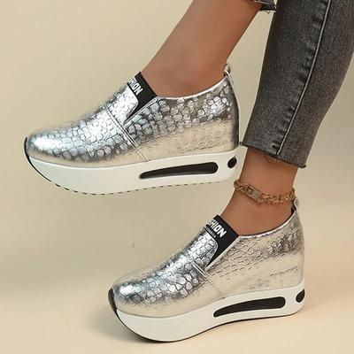 Sneakers Slip-On Fondo Spesso Argentate Donna Autunno 2025 Piattaforma Chunky Sabot Casual Scarpe Mocassini da Donna Taglie Forti