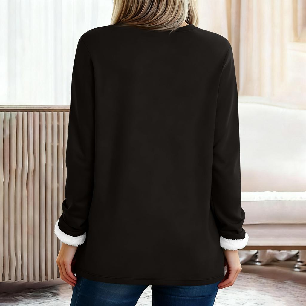 Madingas moteriškas vienspalvis apvalios apykaklės ilgomis rankovėmis pliušinis šiltas megztukas