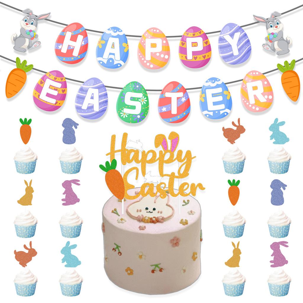 Easter Party Party Decoration Arrangement Easter Egg Rabbit Flag Balloon Spiral Pendant Set