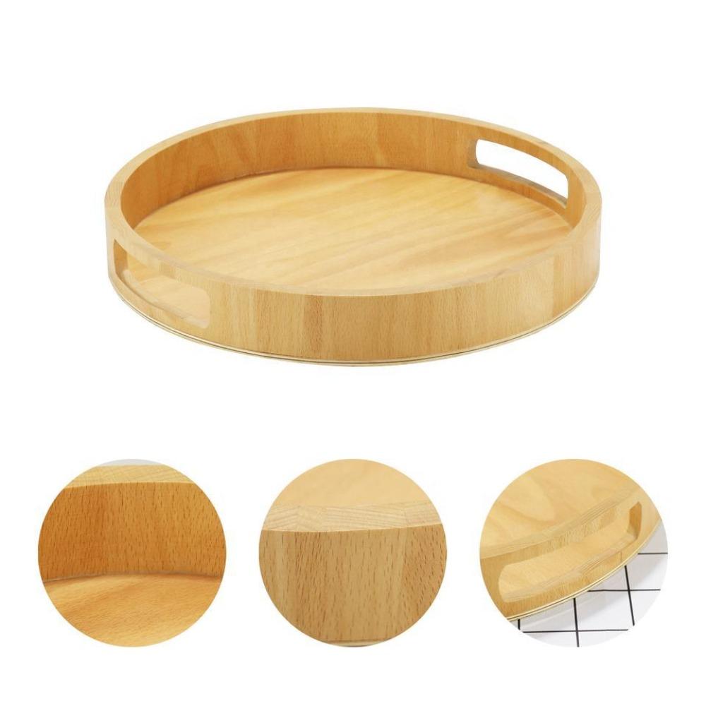 Multipurpose Wooden Round Tray Light Drink Platter Fruit Plate Bamboo Plate  Home Decoration