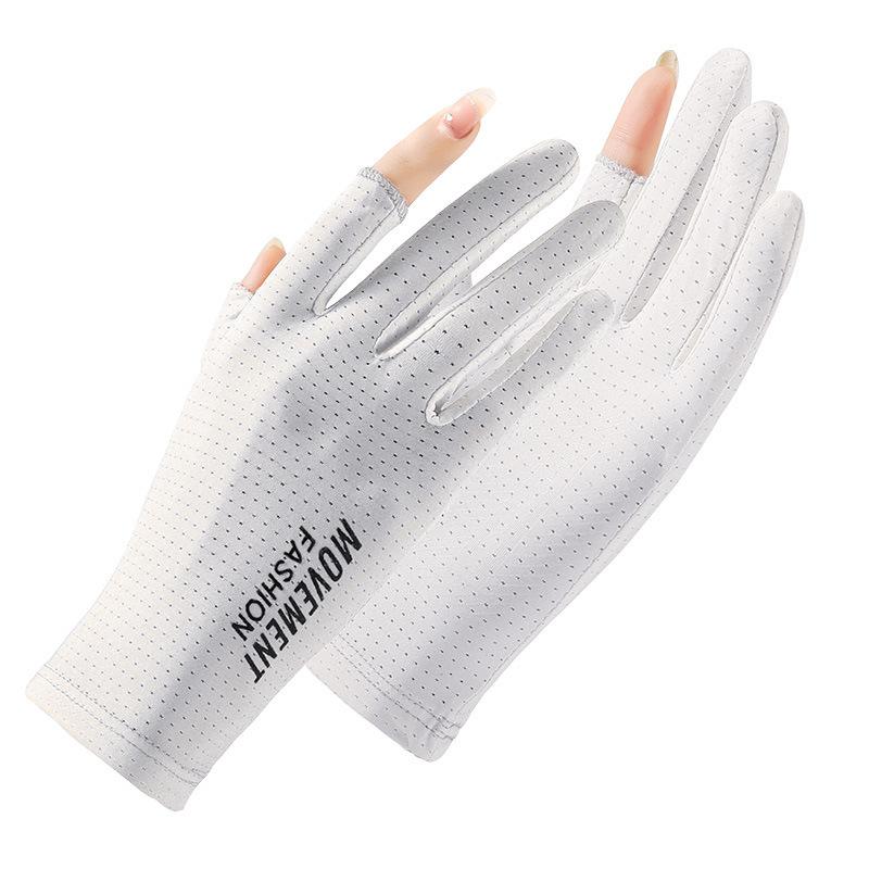Summer Sun Protection Gloves for Women's Ice Silk Anti Ultraviolet Outdoor Thin Cycling Driving Anti Slip Short Touch Screen Gloves