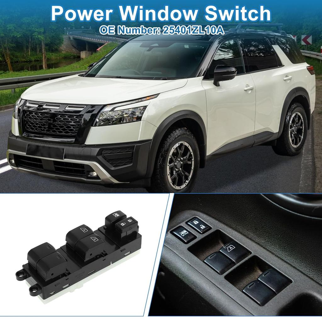 Power Window Switch No.25401ZL10A Front Left Driver Side Window Control Switch for Nissan Armada Quest Pathfinder Black