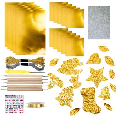 15PCS Tin Foil Paper Craft Sheet with Carving Tools Awl Stickers Metal Thread Art Project Craft for Decoration Painting