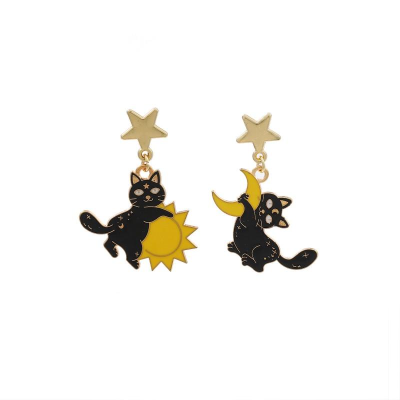 Halloween Cat Witch Star Earrings Women Zinc Alloy Dangle Studs Lightweight Fashion Jewelry Black Cat