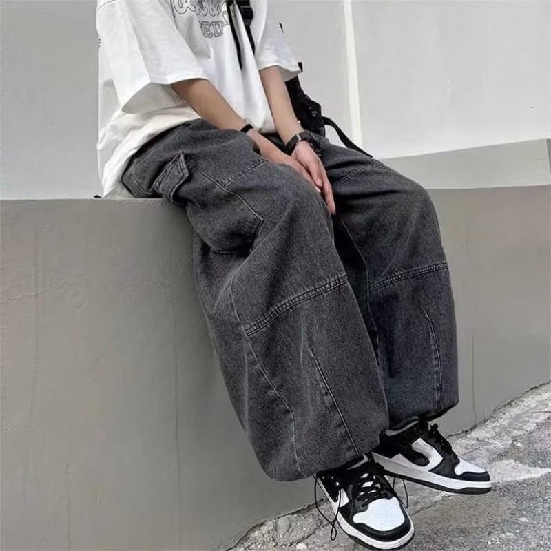 Men's Spring and Autumn Handsome Hip-hop Work Pants Teenager Mid-waist Loose Retro Jeans