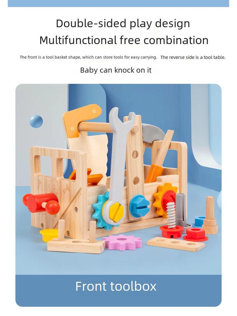 Portable Wooden Toolbox Toy for Kids - Enhances Hand-Eye Coordination with Screws, Nuts, and Disassembly Activities.