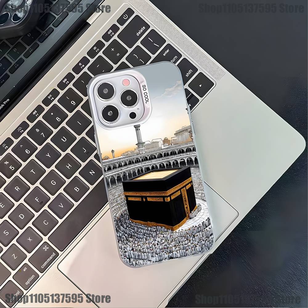 Moslimský a Kaaba Pouzdro na telefon Pro iPhone 17,16,15,14,13,12,11,Pro,XS,Max,Plus,Mini,SE4,E Bílé Matné Nárazuvzdorné Kryt