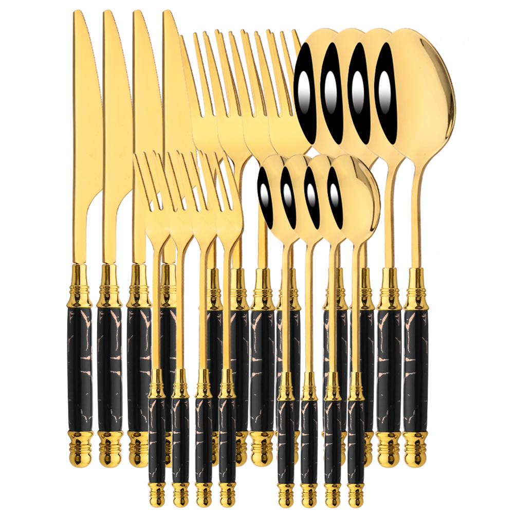 Mirror Ceramic Handle Tableware Set White Gold Flatware Fork Spoon Knife Set Stainless Steel Dinnerware Cutlery Set Dinner Set