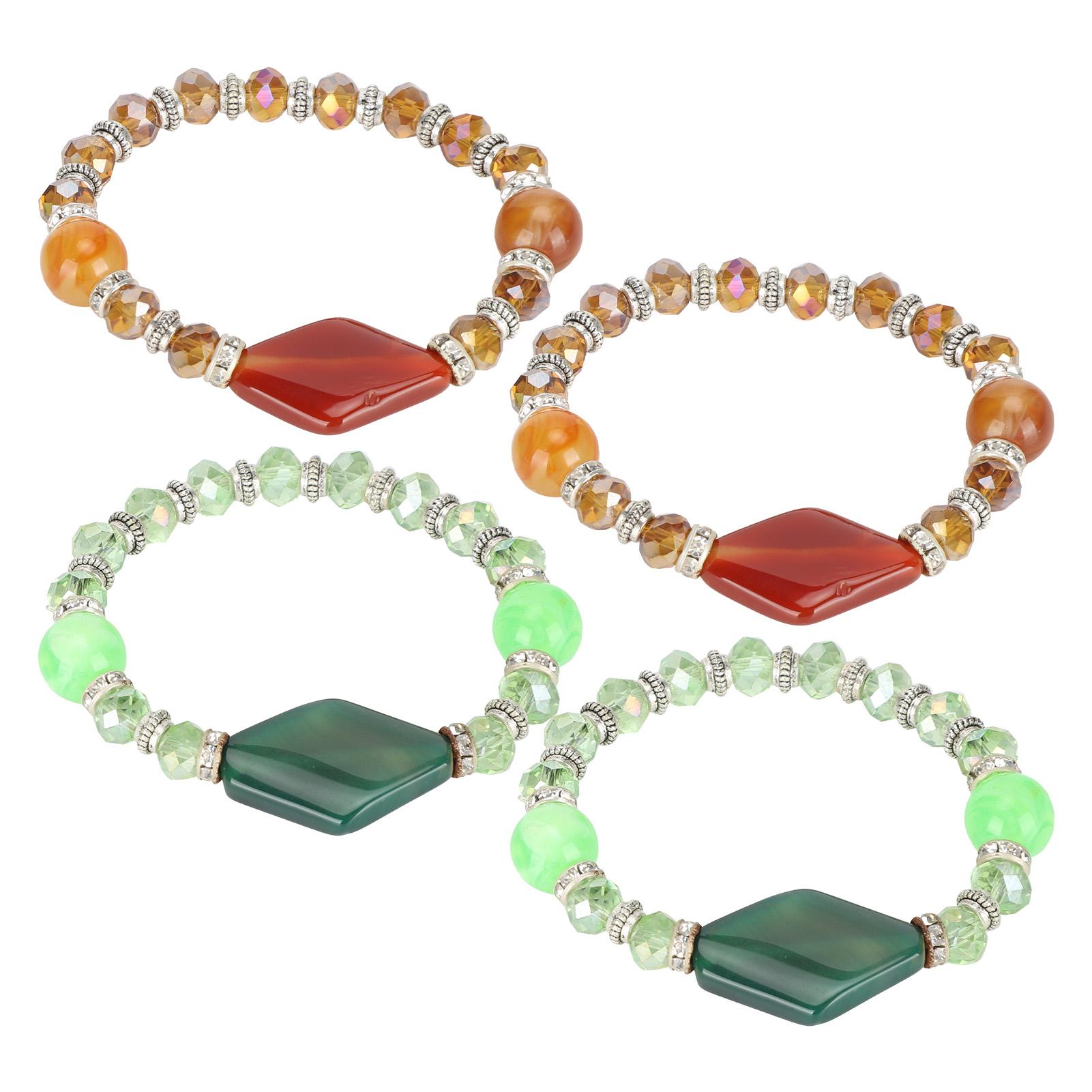 

2 комплекта эластичных хрустальных браслетов из бусин, дикие, простые, стильные, ремесленные украшения, зеленый, кофейный цвет