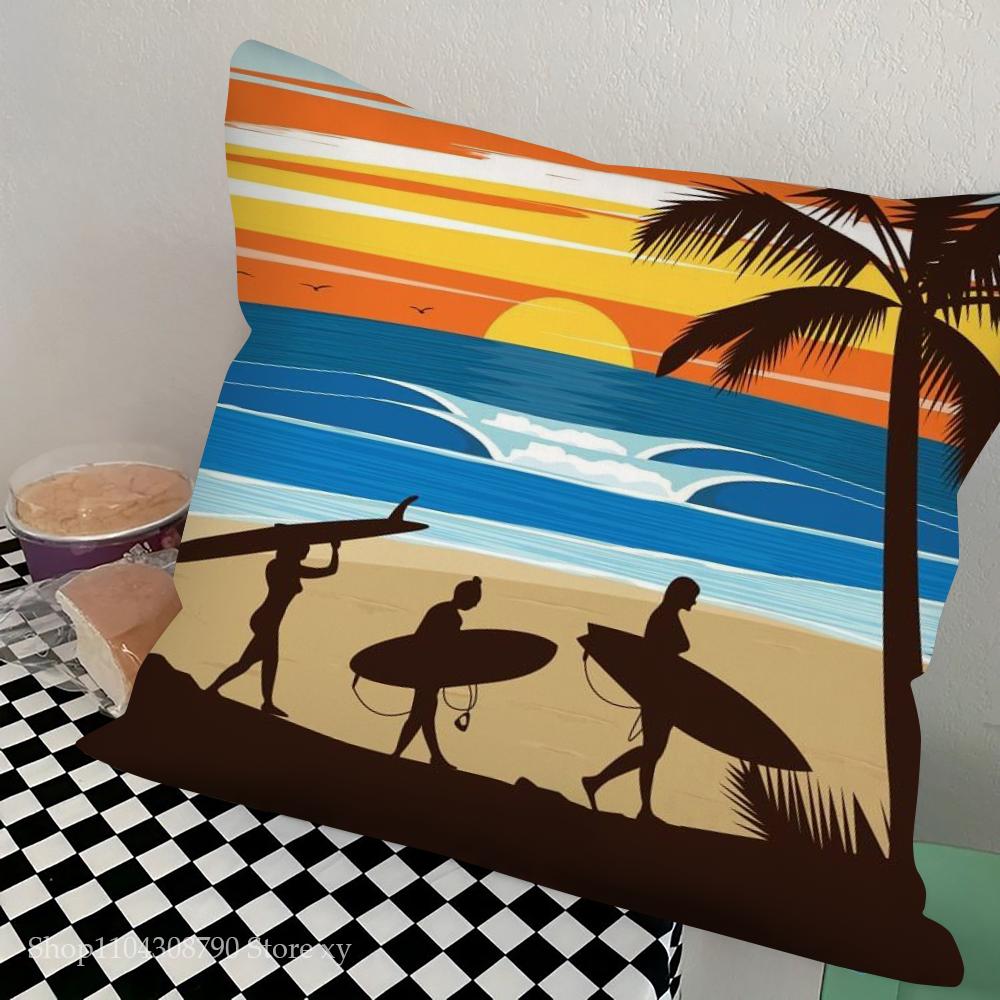 1 Stück Nordeuropa Tropische Strandlandschaft Kissenbezug Quadrat Schlafzimmer Sofa Freizeit Komfort Kissen Auto Wohnen Heimdekoration