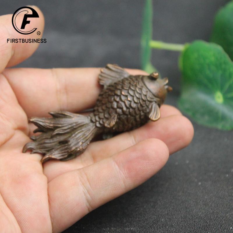 Metal Copper Fish Figurines Miniatures Antique Feng Shui Desktop Ornament Craft Simulation Carp Tea Pet Home Decoration Accessor