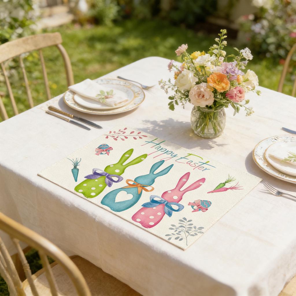 Easter Placemat 1812in, Bunny Pattern, Spring Holiday , Indoor Placemat, Home Decor.