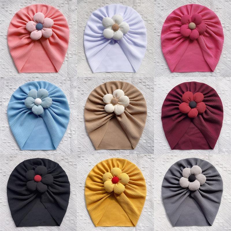 New children's solid color twill bubble hat, pentagonal flower baby pullover hat, thin baby tire hat