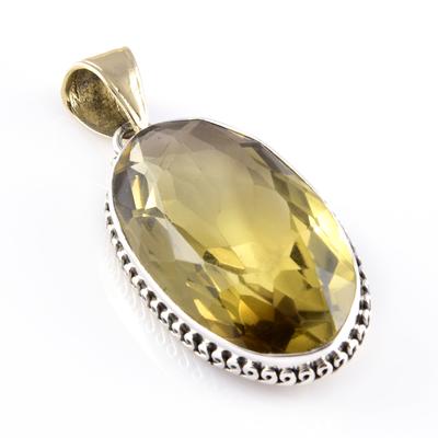 Natürlicher Zitronenquarz Edelstein 925 Sterling Silber Geschenk Zweifarbig Anhänger 2'' M9H78