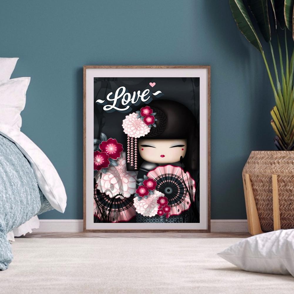 DIY Diamond Japanese Doll Full Round Drill Mosaic Art Picture of