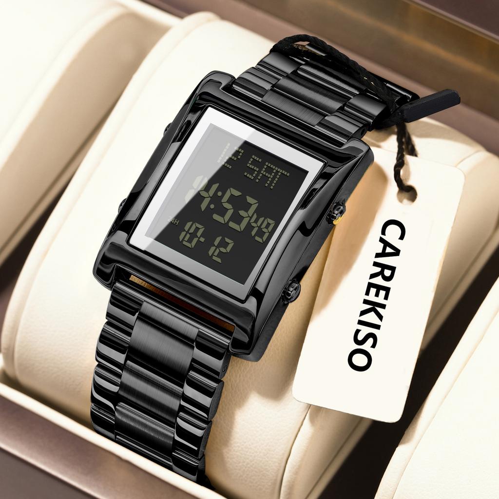 CAREKISO Luxury Brand Men Watch Waterproof LED Week Date Alarm Man Wristwatch Stainless Steel Fashion Electronic Watches For Men