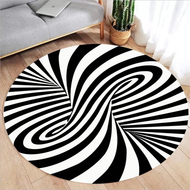 3D Vortex Optical Illusion Rugs Trap Area Rugs Not-Slip Round Rugs Area Carpets for Living Room Short Plush Trap Swirl Carpet