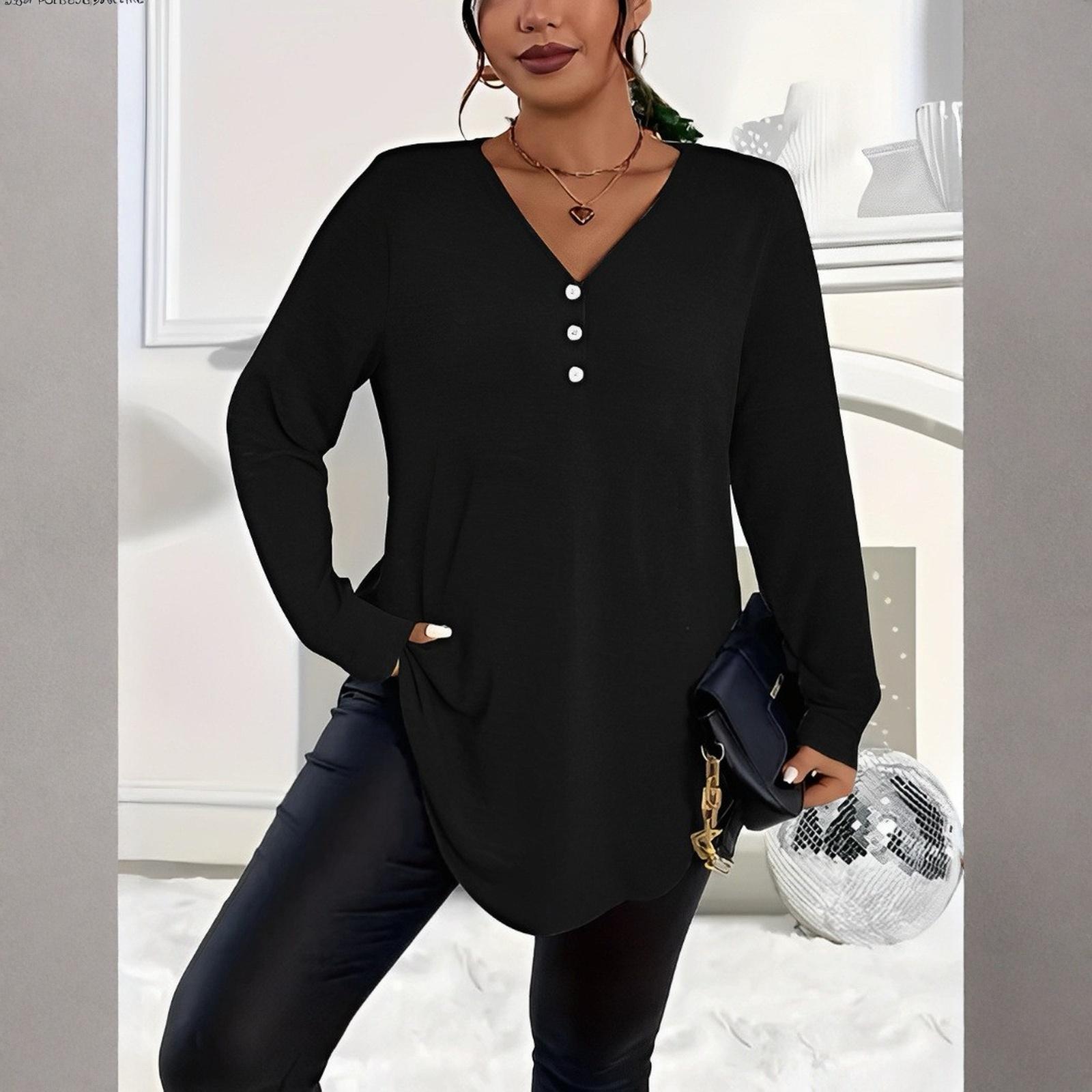 

Рубашки с длинным рукавом для женщин, милые футболки с графическим принтом, блузки, повседневные базовые топы больших размеров, пуловеры XXXL чёрный