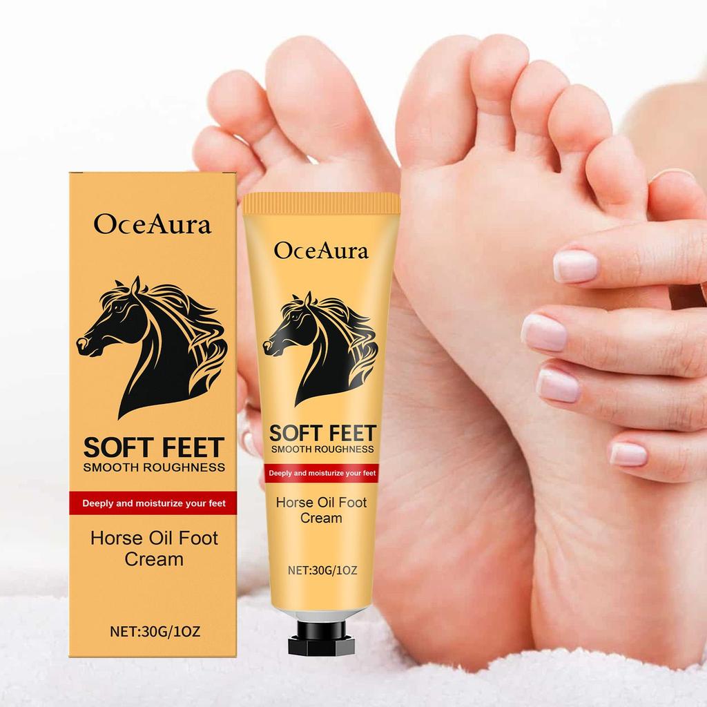 OceAura Krém na nohy proti praskání Oprava popraskaných pat Krém s koňským olejem Hladké odstranění odumřelé kůže Mozoly Proti vysoušení Péče o pokožku rukou a nohou 30g