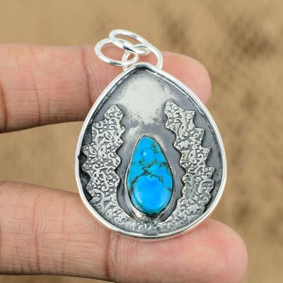 Womens Day Sale Pear Tibetan Turquoise Gemstone New Pendant 925 Sterling Silver