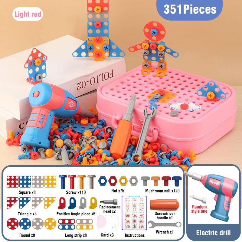 351stk/211stk Children DIY Tool Toys Set Electric Drill Screw Nuts Puzzle Toy Pretend Play Tool Kits 2D/3D Educational Toy