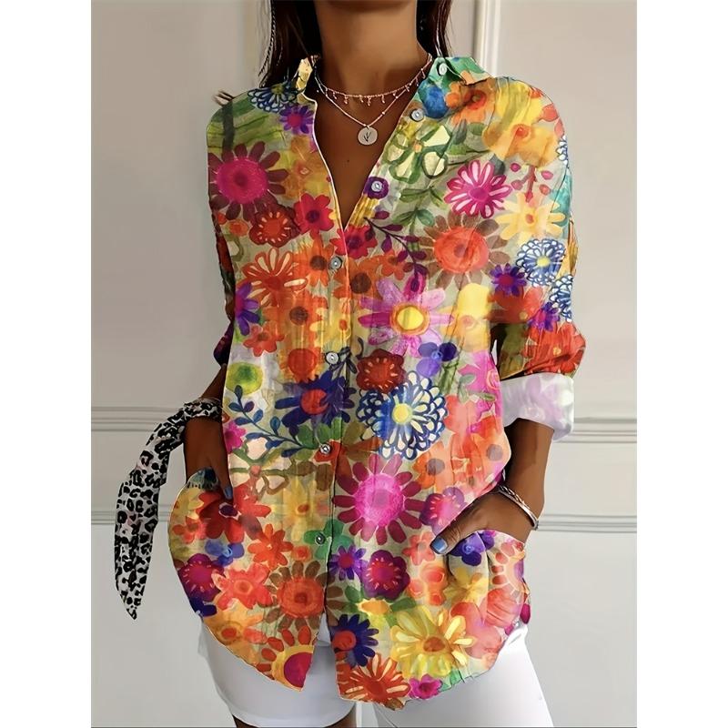Damen Sommer Locker Hemd Bunter Streifen Lässig Täglich Knopf Revers Hemd Hochwertig Bequem Atmungsaktiv Hemd Top