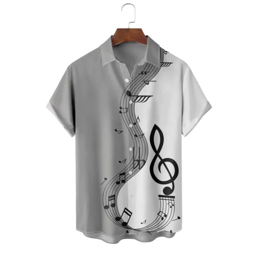 Summer Shirts Men Hawaiian Men's Short Sleeve Shirt Music Note Print Women Beach Travel Casual Oversized Clothing