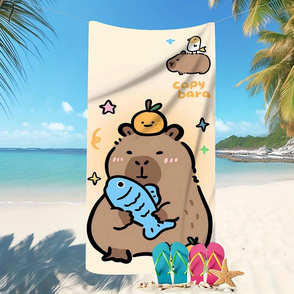 Plus Size Capybara Beach Towel Large Funny Cartoon Bath Towel Quick Dry Sand Free Swimming Pool Travel Blanket Summer Vacation