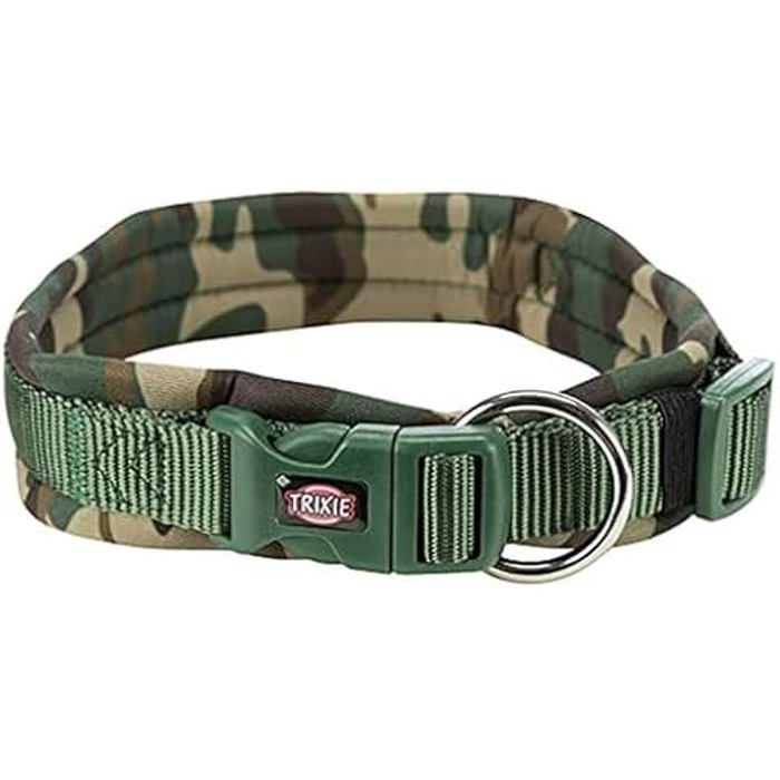 Collier Pour Chien - TRIXIE - Camouflage Vert Forêt - Taille M-L: 42-48 Cm - Sangle Robuste - Confort Optimal
