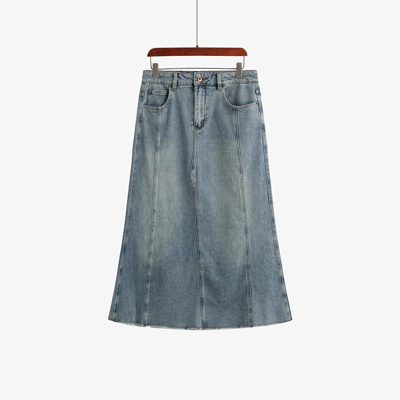 

Женская юбка-рыбий хвост с высокой талией и бахромой, весенняя свободная джинсовая юбка 4XL синий