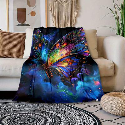 1pc Butterfly Print Blanket, Flannel Blanket, Soft Warm Throw Blanket Nap Blanket For Couch Sofa Office Bed Camping Travel