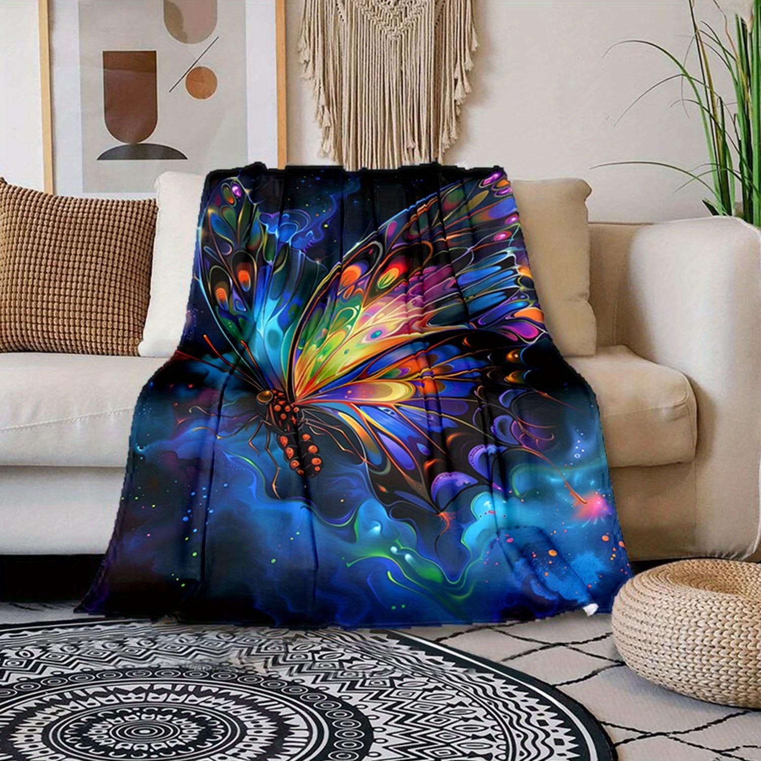 

1 шт. Одеяло с принтом бабочек, Фланелевое одеяло, Мягкое теплое покрывало, Одеяло для дневного сна, Для дивана, Софы, Офиса, Кровати, Кемпинга, Путешествий 130cmx150cm