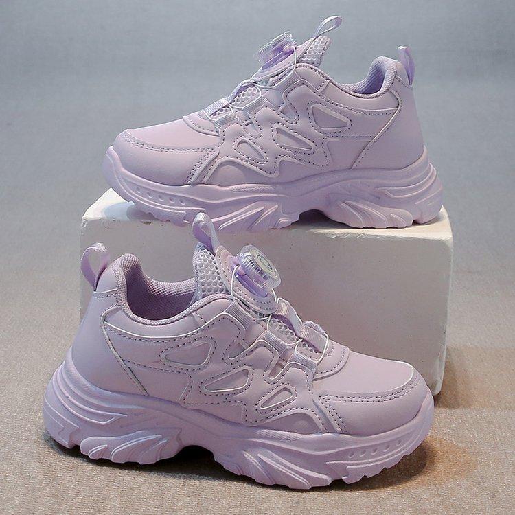 Girls Shoes 2025 Spring and Autumn Leather Waterproof Dad Shoes Student White Shoes Children Middle and Older Children Button Sports Shoes