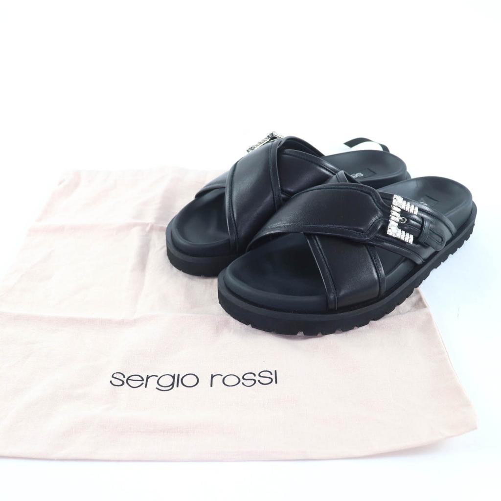 Very Good Sergio Rossi Sandals sr Twenty Leather cross with jewels black 37.5 Used