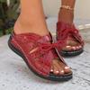 Ladies' Flat Bottomed Casual Slippers, Women's Summer Thick Soled Hollow Bow Sandals, Breathable and Comfortable