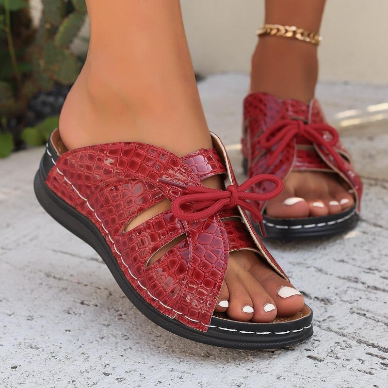 Ladies' Flat Bottomed Casual Slippers, Women's Summer Thick Soled Hollow Bow Sandals, Breathable and Comfortable